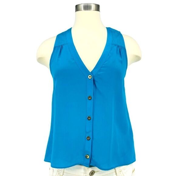 bebe Sleeveless Button Down Blouse - Capri Breeze - Picture 5 of 12